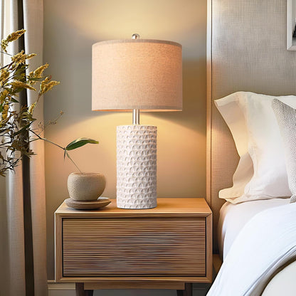 23" Modern Ceramic Table Lamp Set of 2, Table Lamps for Living Room, Rustic Farmhouse Bedside Lamps Nightstand Lamp for Bedroom, White Desk Lamp for End Table Home Decor Beige6