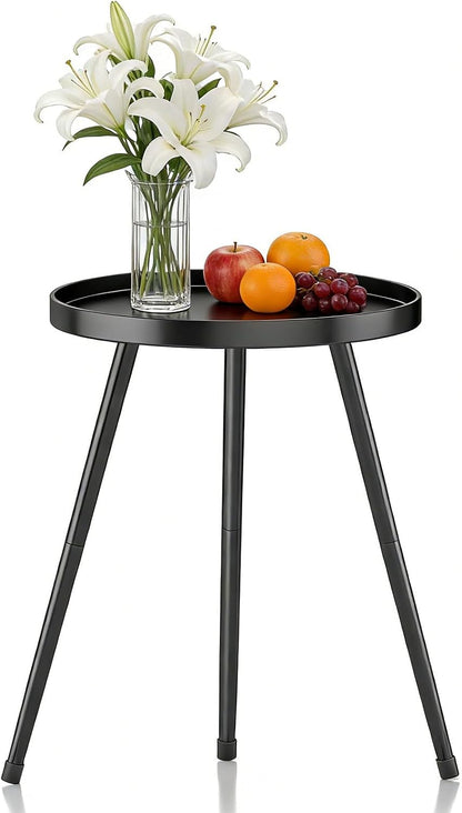 Small round Side Table, Black Metal End Table Night Stand for Bedroom Living Room Office1