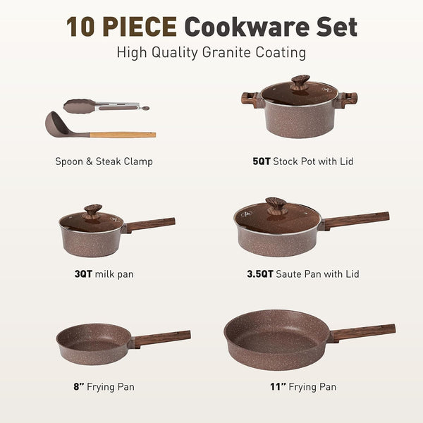 10 Piece Pots and Pans Set Non Stick, Induction Cookware Set | Kitchen Pans Set for Cooking, Compatible with Induction, Gas & Electric Stoves, PFOA & PFOS Free, Even Heating2