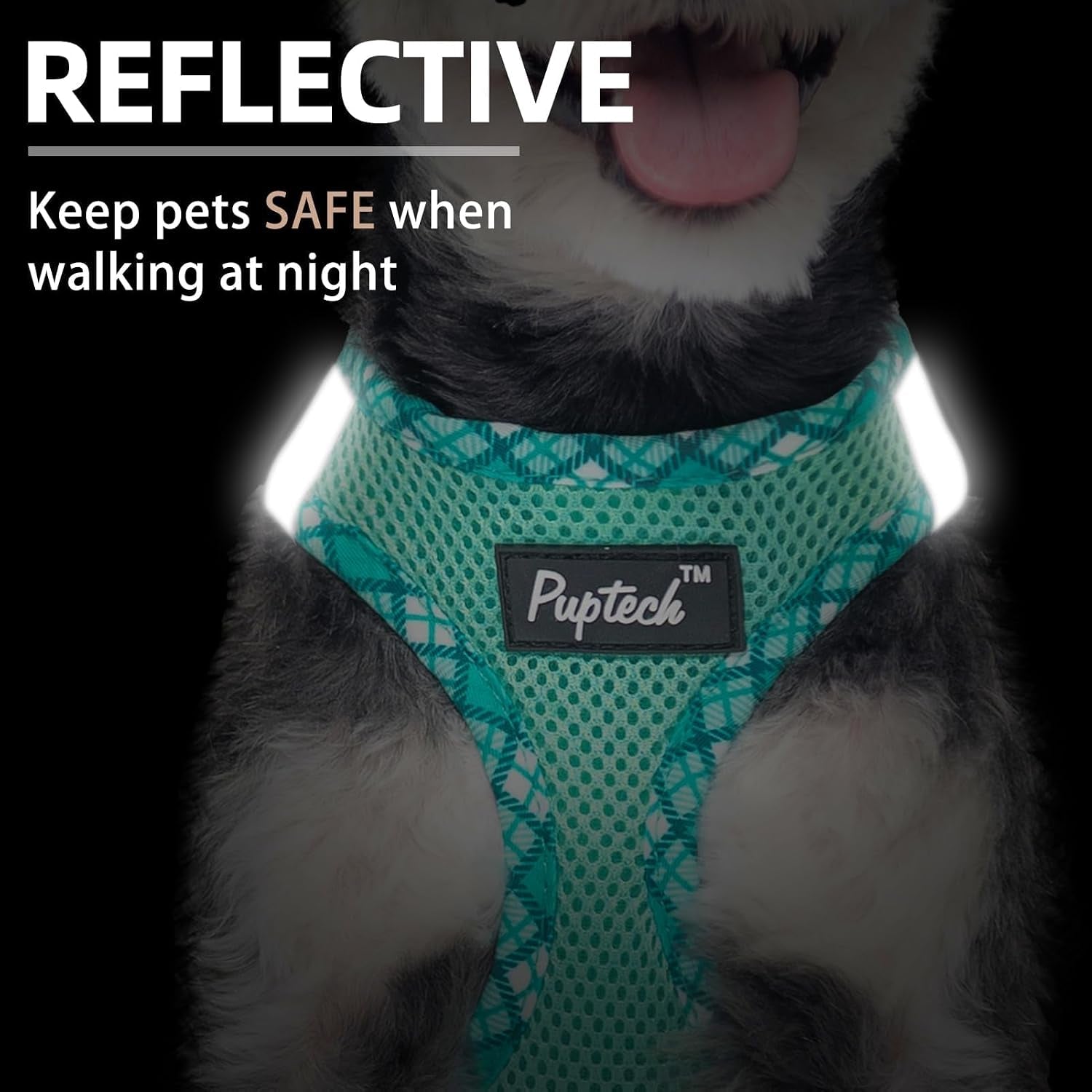pupteck-dog-harness-and-leash-set-for-small-medium-dogs-no-pull-step-in-soft-mesh-puppy-cat-vest-harnesses-reflective-at-night-green-s