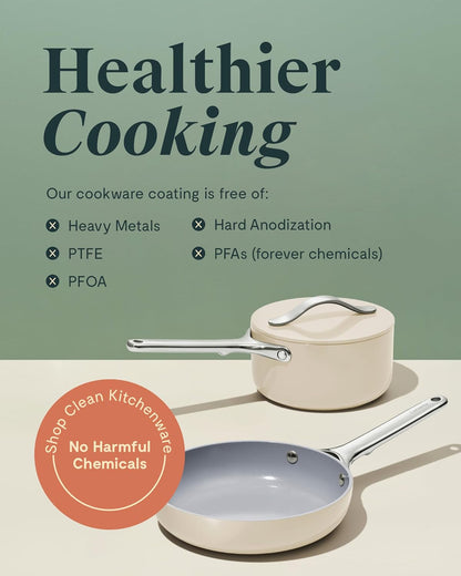 Caraway Non-Stick Ceramic Mini Cookware Set | Ceramic Fry Pan (1.05 Qt, 8") Sauce Pan (1.75 Qt) and Storage Rack, Non Toxic, PTFE & PFOA Free, Sage6