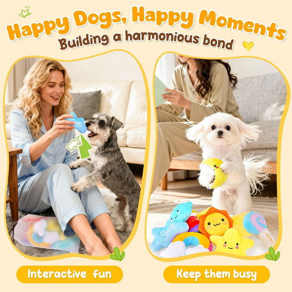 KIPRITII Whimsical Squeaky Dog Toys for Small Dogs & Puppies – Plush Toys Pack with Storage Bag, 9 Pcs Stuffed Puppy Chew Toys with Squeakers to Relieve Boredom4