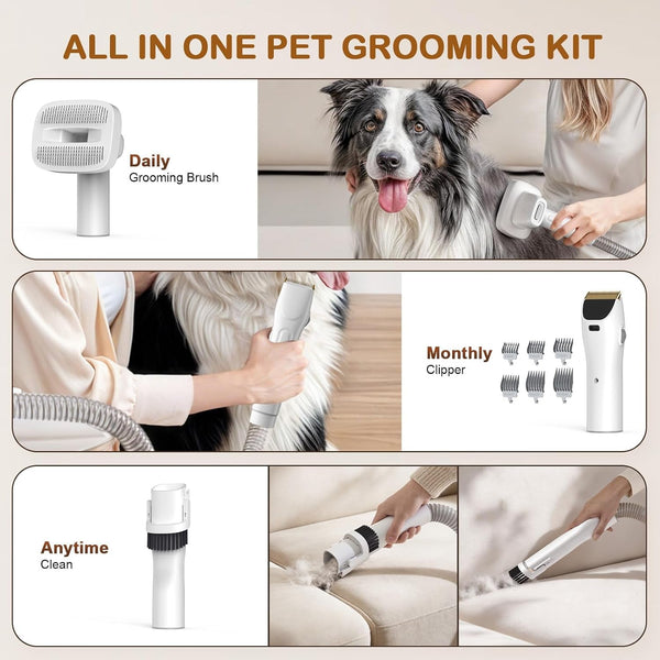 Dog Grooming Vacuum, Dog Grooming Kit, 3 Suction Modes Dog Brush Vacuum with 5 Pet Grooming Tools (Off-White)5