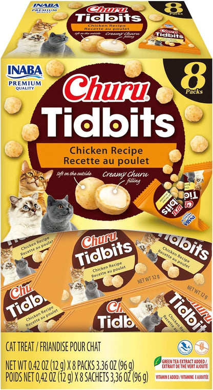 INABA Churu Tidbits Chewy Cat Treats, Tuna Salmon, 8Ct | Immune Support, Antioxidant Support, 70% Moisture, Training Treat, Dual Texture, 8 X 0.42 Oz Packs9