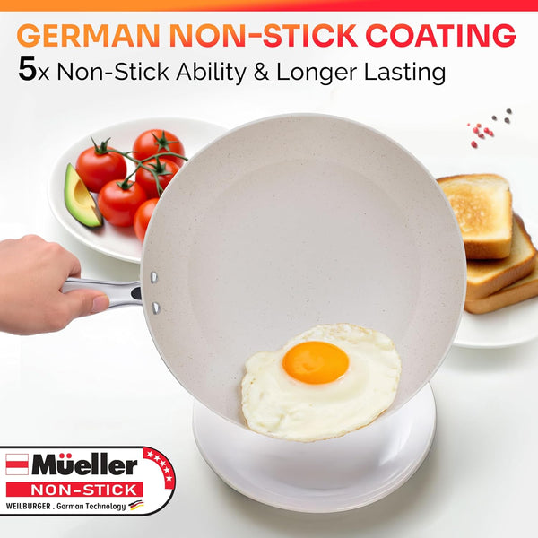 Frying Pan, Heavy Duty German Stone Coating Non-Stick Frying Pans | No PFOA or APEO, Paella Pan, Dishwasher and Oven Safe, Even Heat Distribution, Cool Stainless Steel Handle, Light Grey2