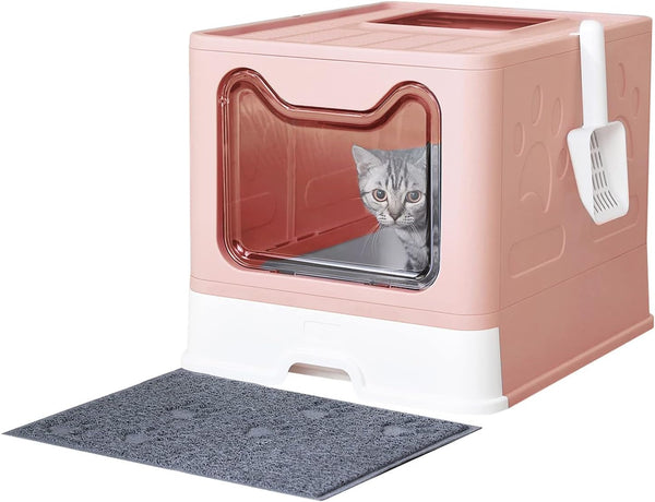 Medario Cat Litter Box with Litter Mat and Scoop, Large Covered Litter Box with Lid, Enclosed Kitty Box, Front Entry Top Exit, Odor Control, Easy to Clean (Grey)13