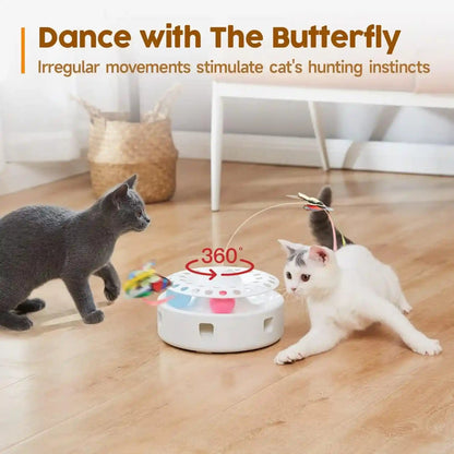 Potaroma Cat Toys 3In1 Automatic Interactive Kitten Toy, Fluttering Butterfly, Moving Feather, Track Balls, Dual Power Supplies, USB Powered, Indoor Exercise Kicker (Bright White) | Fluttering Butterfly, Moving Feather, Balls, Dual Power Supplies, USB Powered, Indoor Kitty Exercise Kicker (Bright White)3