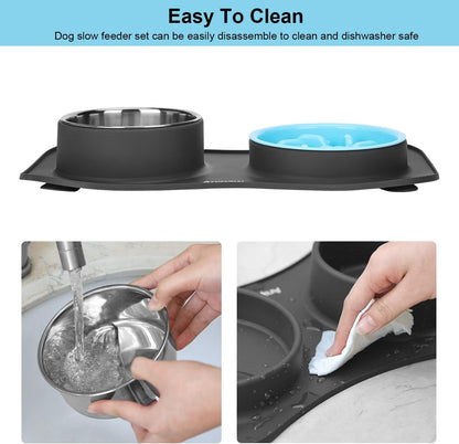 Anipaw Slow Feeder Dog Bowls 3 in 1 Stainless Steel Food and Water Bowls with Non-Spill and Skid Silicone Mat to Slow down Eating for Large Medium Small Breed Size Dogs and Cats | Durable, Non-Spill & Non-Skid with Silicone Mat Design, Slow down Eating, Suitable for Small Medium Large Dogs and Cats6