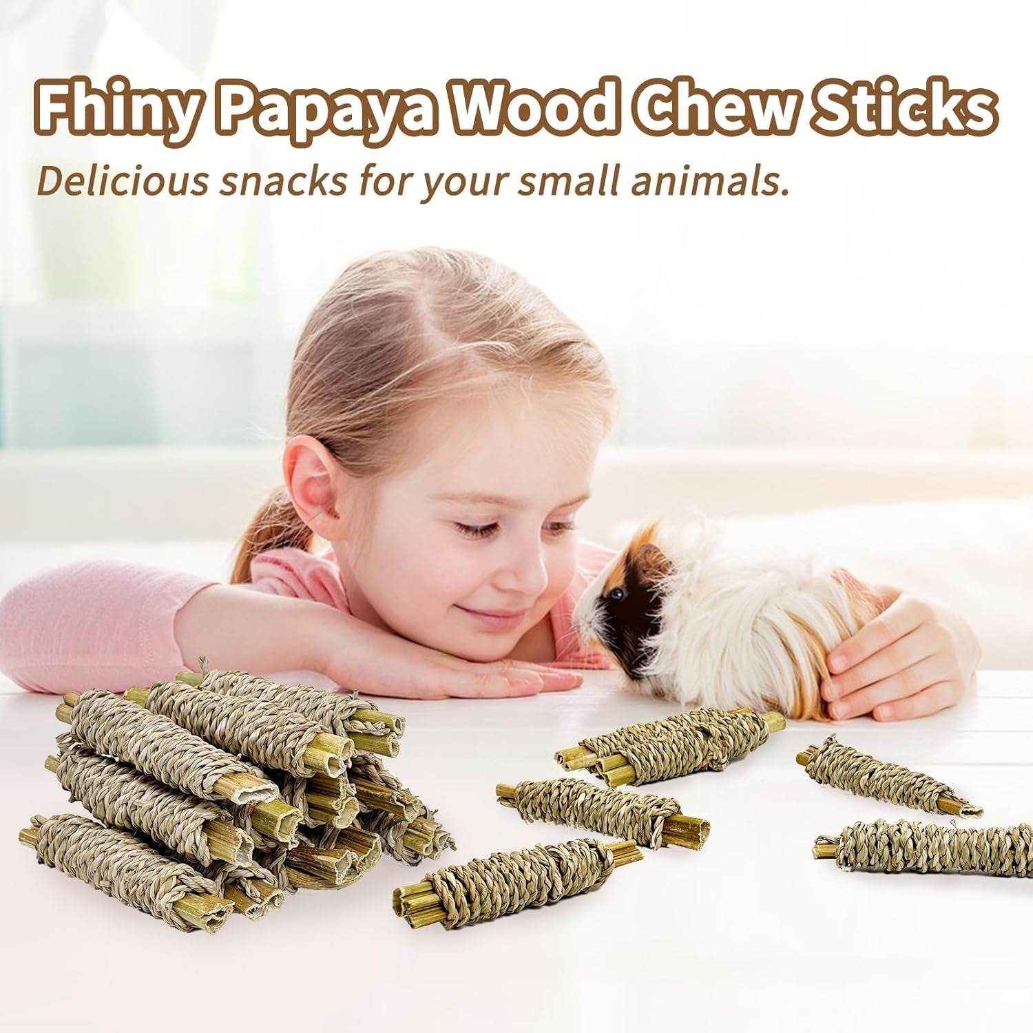 fhiny-12-pcs-rabbit-chew-sticks-natural-papaya-wood-seagrass-guinea-pig-chew-toys-for-teeth-small-animal-molar-sticks-snacks-for-bunny-guinea-pig-chinchilla-ferret-hamster-gerbil-dental-care
