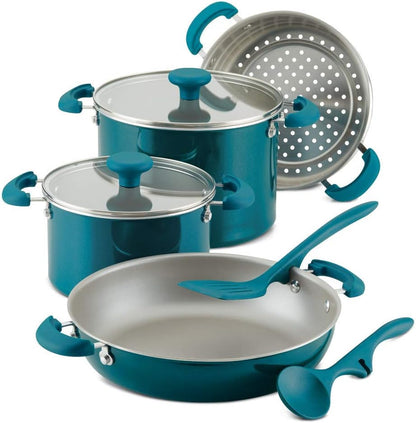 8-Piece Aluminum Cookware Set, Teal Shimmer1