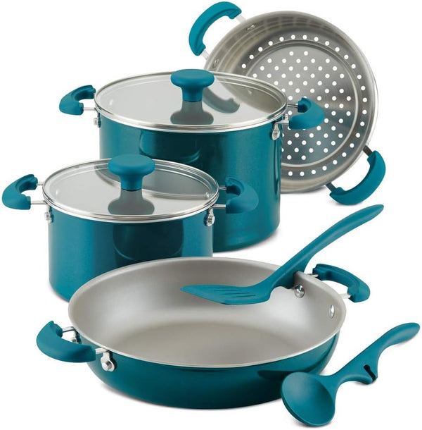 8-Piece Aluminum Cookware Set, Teal Shimmer1