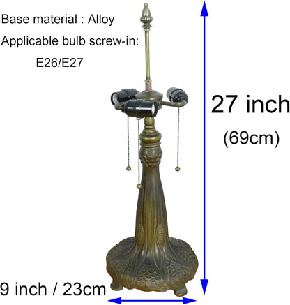 Table Lamp Base Replacement, Only for 20 Inch Tiffany Style Stained Glass Lampshade Pole Height 27 Inch Bronze Finished Alloy Desk Lights Base with 3 Lights4