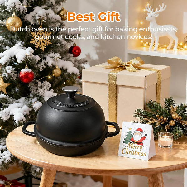 5QT Pre-Seasoned Cast Iron Dutch Oven for Bread Baking, Dutch Oven with Domed Lid, Sourdough Bread Baking Supplies, Multi-Functional Bread Pan for Baking, Frying, Roasting6