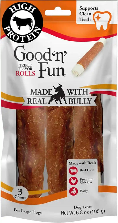 Good 'N' Fun Rolls Long-Lasting Dog Treat, for Large Dogs, with Real Proteins, Beef Hide and Premium Chicken, Supports Dental Health, Mental Stimulation, 6 Count11