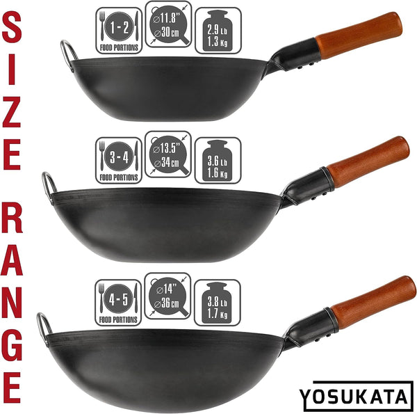 13.5" Pre-Seasoned Flat Bottom Black Carbon Steel Wok for Stir Fry | Pow Wok for Stir Fry, BBQ, Grill, Camping – Traditional Chinese Cookware for Induction, Electric, Gas, Open Fire8