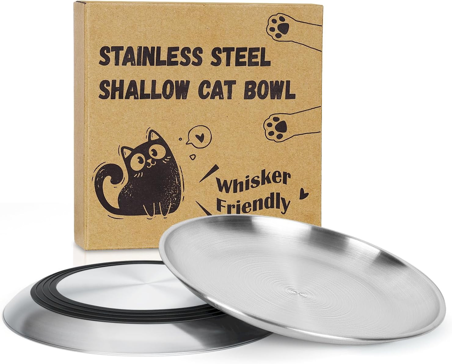 supet-cat-plates-whisker-friendly-non-slip-dish-for-wet-food-shallow-wide-flat-bowls-stainless-steel-metal-for-indoor-cats-kitten-small-dog-13oz-4pcs