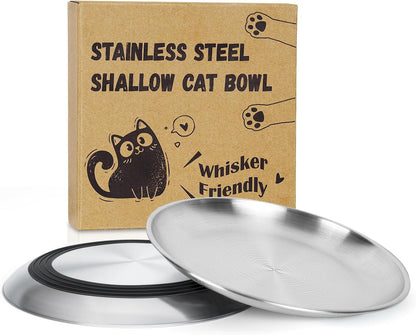 Supet Cat Plates Whisker Friendly, Non Slip Dish for Wet Food, Shallow Wide Flat Bowls Stainless Steel Metal for Indoor Cats, Kitten, Small Dog (13Oz, 4Pcs)7