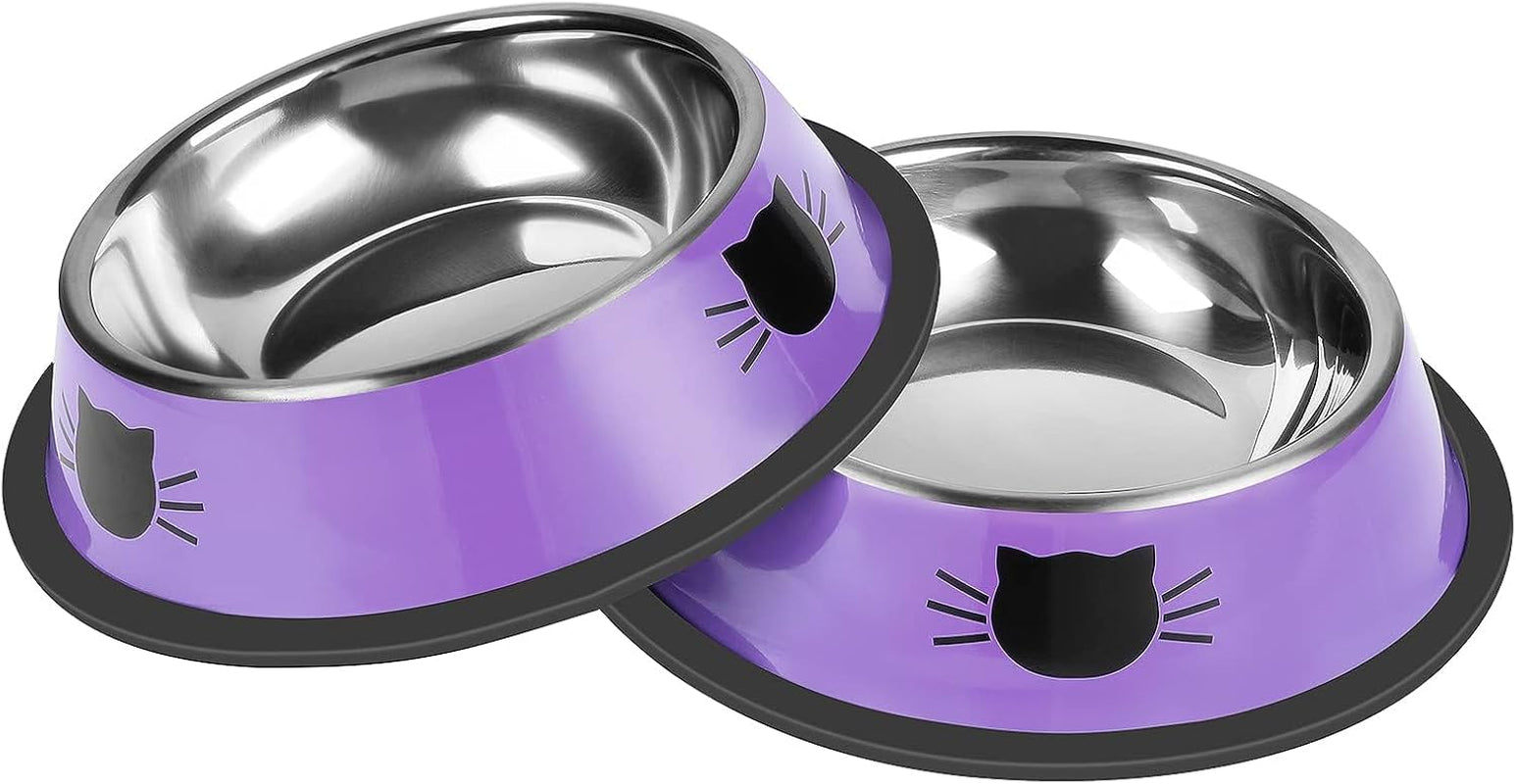 serentive-2-pcs-non-slip-stainless-steel-small-cat-food-bowls-unbreakable-thicken-7-oz-cat-dishes-indoor-removable-rubber-base-easily-clean-lovely-color