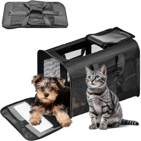Fluffydream Pet Travel Carrier Soft Sided Portable Bag for Cats, Small Dogs, Kittens or Puppies, Collapsible, Durable, Airline Approved, Travel Friendly (Grey, 17.0" L X 10.0" W X 11.0" H) (Grey)8