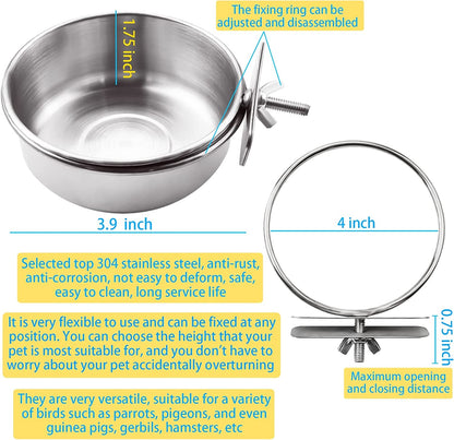 3 Pack Bird Feeding Bowls Cups Parrot Food Water Dishes, Stainless Steel Bird Bowl Cup Dish with Clamp, Birdcage Feeder Pet Cage Bowls for Cockatiel Budgie Conure Macaw Parakeet Small Animal2
