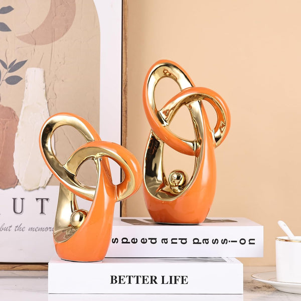 Orange Modern Abstract Art Home Decor Accent,Statues Coffee Table Decor for Living Room,Table Centerpieces for Dining Room,Ceramic Sculptures and Gold Knick Knacks for TV Stand Decor (Orange Gold)3