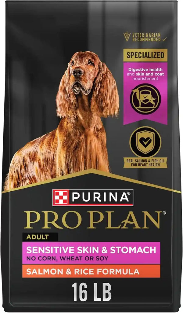 Purina Pro Plan Sensitive Skin and Stomach Dog Food Dry, Adult Salmon & Rice Formula, Digestive Health - 16 Lb. Bag1