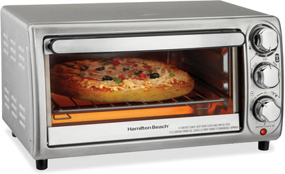 4 Slice Countertop Toaster Oven with 5 Cooking Modes | Bake, Broil, Toast, Keep Warm, Bagel | Stay on & Auto Shutoff | 2 Rack Positions | 200-450° F | Stainless Steel | 31143J1