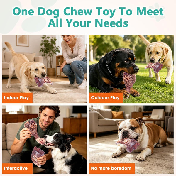 Fuufome Dog Chew Toys for Aggressive Chewers & Large Dogs Tough Nylon Bone | Indestructible Hard, Power Chewing, Teeth Cleaning Textures to Keep Them Busy, 2 Pack Steak & Ribs Toy for 20–100 Lbs Dogs9
