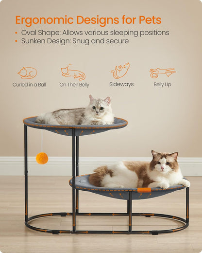 Feandrea 2-Tier Elevated Cat Hammock Bed, Breathable Furniture for Multi-Cat Households Indoor and Outdoor, with Removable Washable Mesh, Steel Frame, for Summer, Dove Gray UPCB012G013