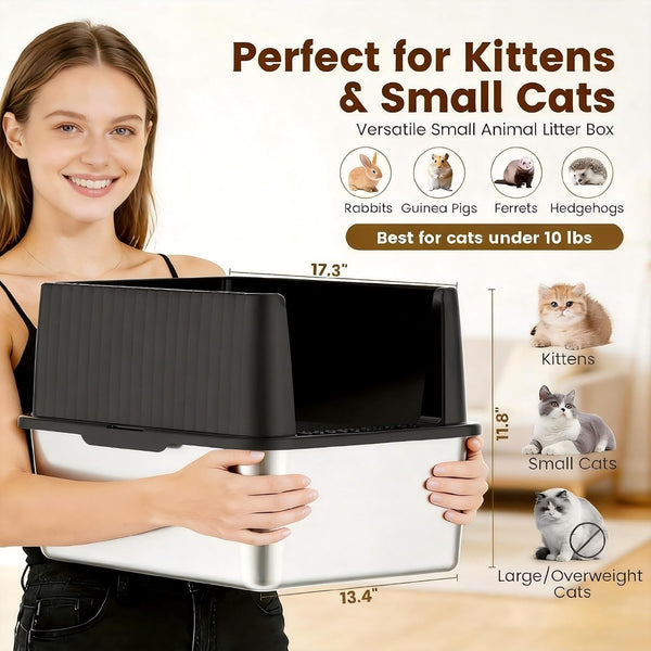 Stainless Steel Cat Litter Box, 11.8" High Sides for Litter Scatter & Urine Spray Control, Easy to Clean Non-Stick Litter Pan, Low Entry for Kittens, Small Cats, Compact Space-Saving Design2