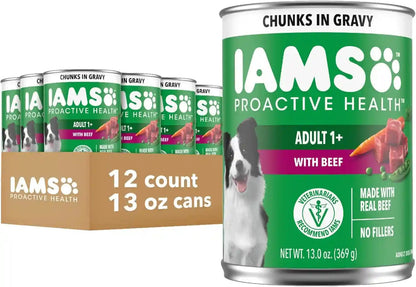 IAMS Proactive Health Pack Wet Dog Food, Beef & Chicken, 13 Oz, 12 Pack | Chunks in Gravy, Omega 6 Fatty Acids, Supports Healthy Skin, Muscles & Digestion, 13 Oz. Cans, No Artificial Flavors15
