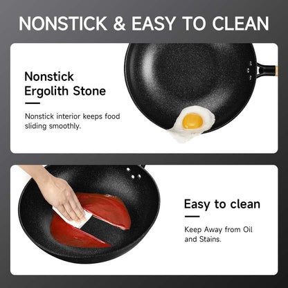 Non-Stick Wok with Steamer Basket,12 Inches Stir Fry Pans with Lid, Flat Bottom Pan Multifunctional Cookware Chinese Woks for Induction, Gas, Halogen5