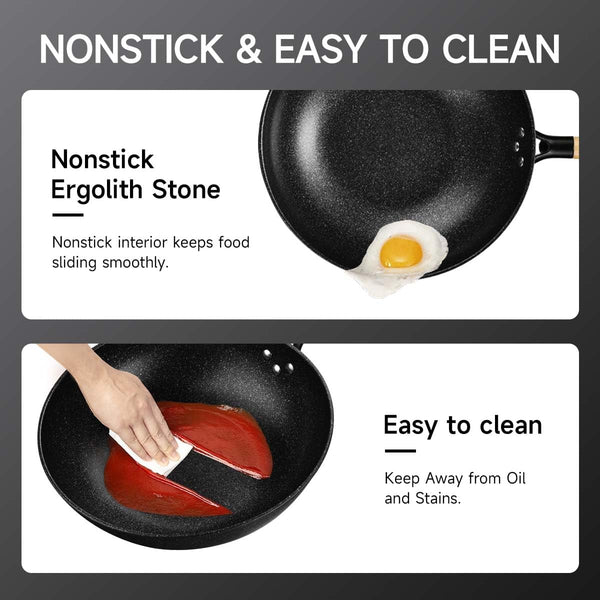 Non-Stick Wok with Steamer Basket,12 Inches Stir Fry Pans with Lid, Flat Bottom Pan Multifunctional Cookware Chinese Woks for Induction, Gas, Halogen5