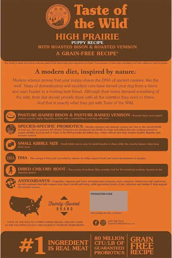 Taste of the Wild High Prairie Grain-Free Dry Dog Food with Roasted Bison and Venison for Puppies 28Lb | Puppy, Adult & Senior Dogs | Grain Free Recipe* | Nutrient Dense to Help Support Peak Health | Guaranteed DHA & Probiotics2