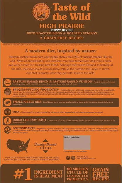 Taste of the Wild High Prairie Grain-Free Dry Dog Food with Roasted Bison and Venison for Puppies 28Lb | Puppy, Adult & Senior Dogs | Grain Free Recipe* | Nutrient Dense to Help Support Peak Health | Guaranteed DHA & Probiotics2