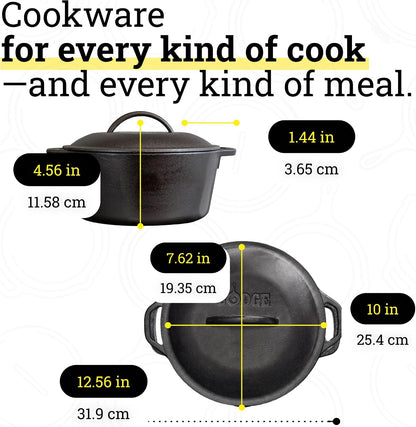 Cast Iron Set - 4-Piece Set - Pre-Seasoned Kitchen Set - Skillet, Griddle & Dutch Oven Included - Pfas-Free Non-Toxic Cookware | Pfas-Free Cast Iron Set Includes Skillets, Griddle & Dutch Oven for Non-Toxic Everyday Cooking, Made in USA5