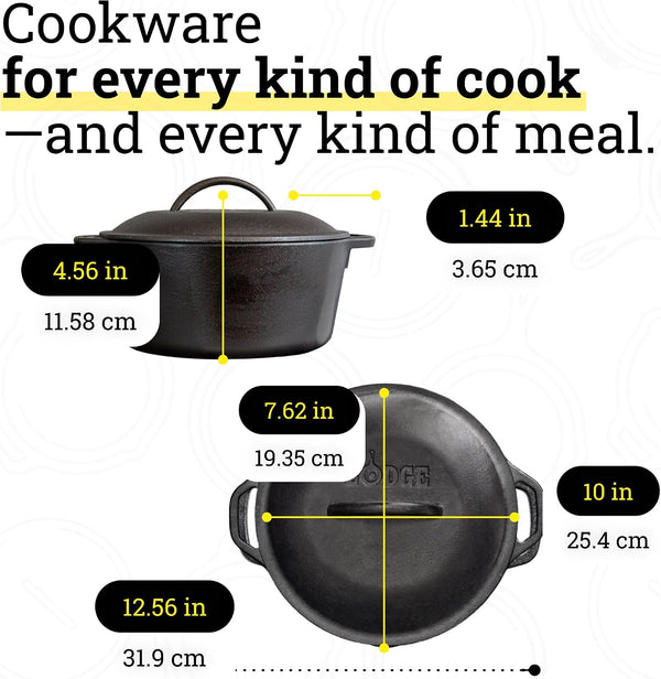 Cast Iron Set - 4-Piece Set - Pre-Seasoned Kitchen Set - Skillet, Griddle & Dutch Oven Included - Pfas-Free Non-Toxic Cookware | Pfas-Free Cast Iron Set Includes Skillets, Griddle & Dutch Oven for Non-Toxic Everyday Cooking, Made in USA5