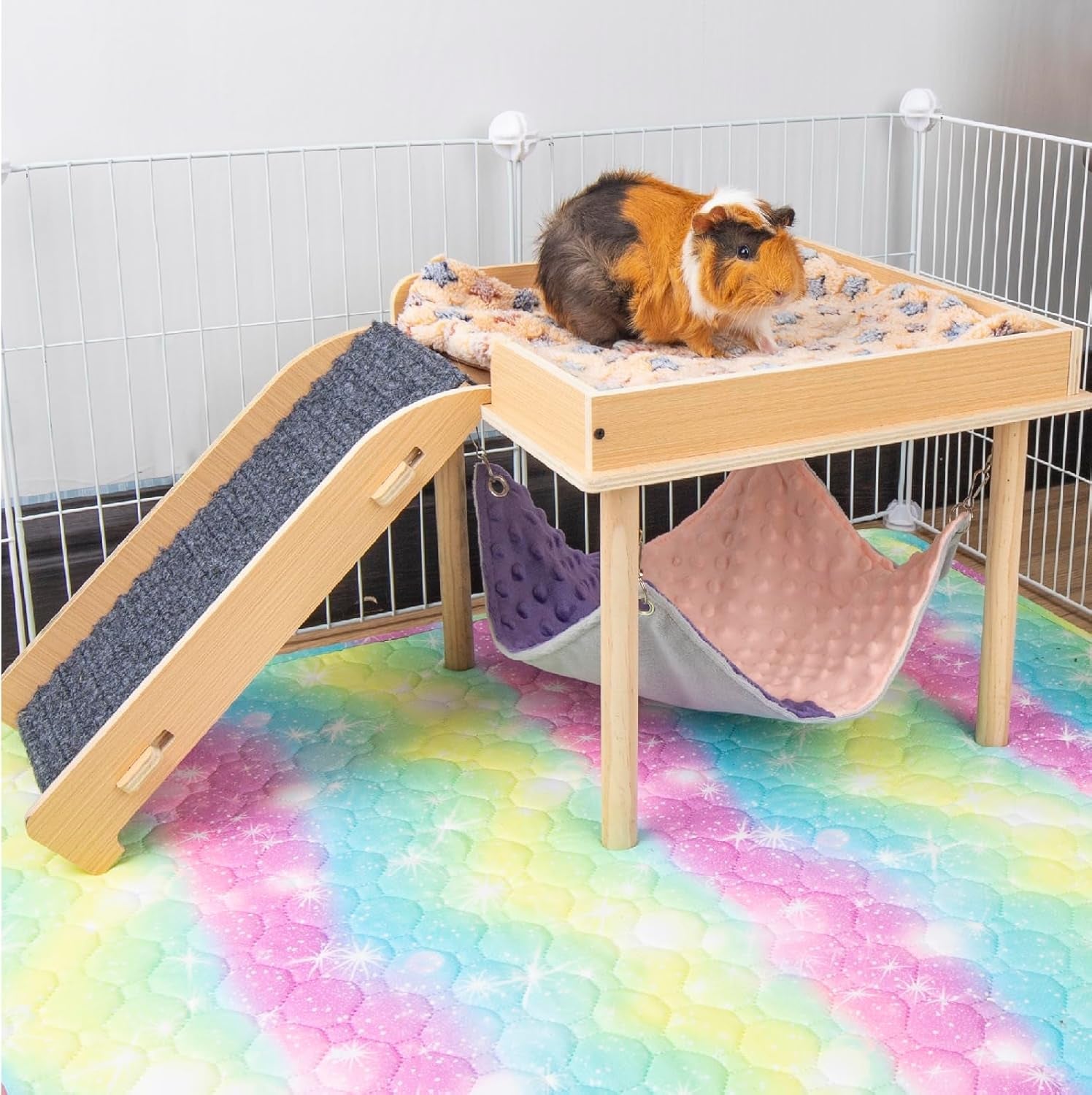 besnew-enlarged-guinea-pig-hammock-with-platform-and-stairs-wooden-small-animal-hideout-for-guinea-pigs-bunny-ferret-hamster-hiding-sleeping-activitiessingle