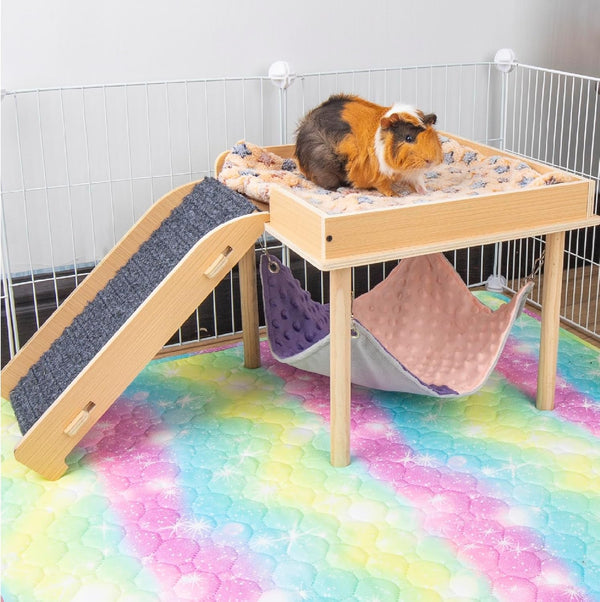 BESNEW Enlarged Guinea Pig Hammock with Platform and Stairs,Wooden Small Animal Hideout for Guinea Pigs Bunny Ferret Hamster Hiding Sleeping Activities(Single)7