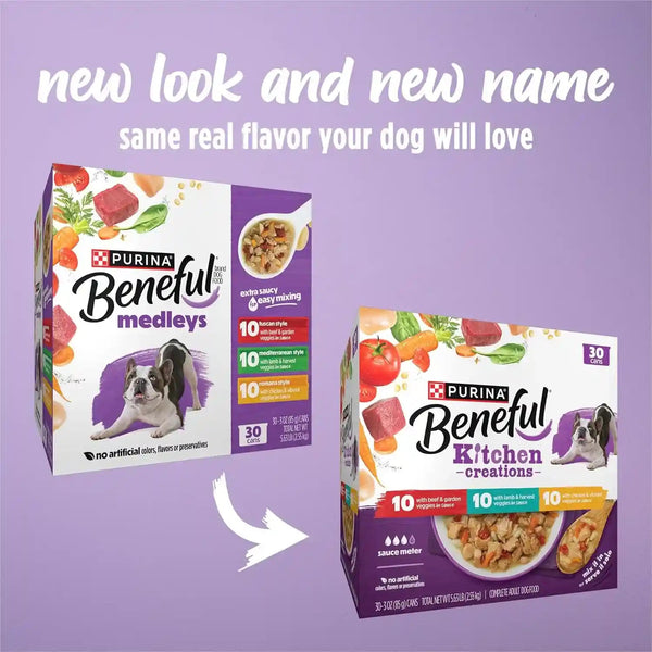 Purina Beneful Kitchen Creations with Beef, Chicken, or Lamb Wet Dog Food Variety Pack - (Pack of 30) 3 Oz. Cans2