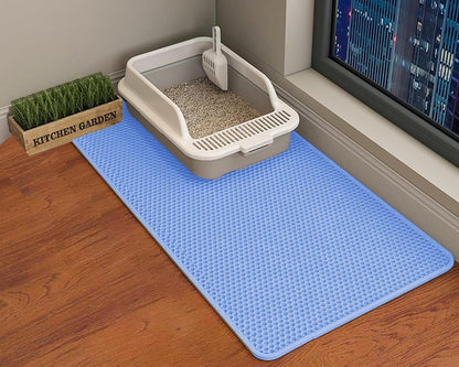 HCY&WLD Cat Litter Mat, 45X26/35X24/30X22/24X18 Inch Double Layer Cat Litter Box Mat, EVA Non-Slip, Waterproof Urine Proof Cat Litter Catcher Mat, Easy Clean Scatter Control (35X24 Inch, Khaki)24