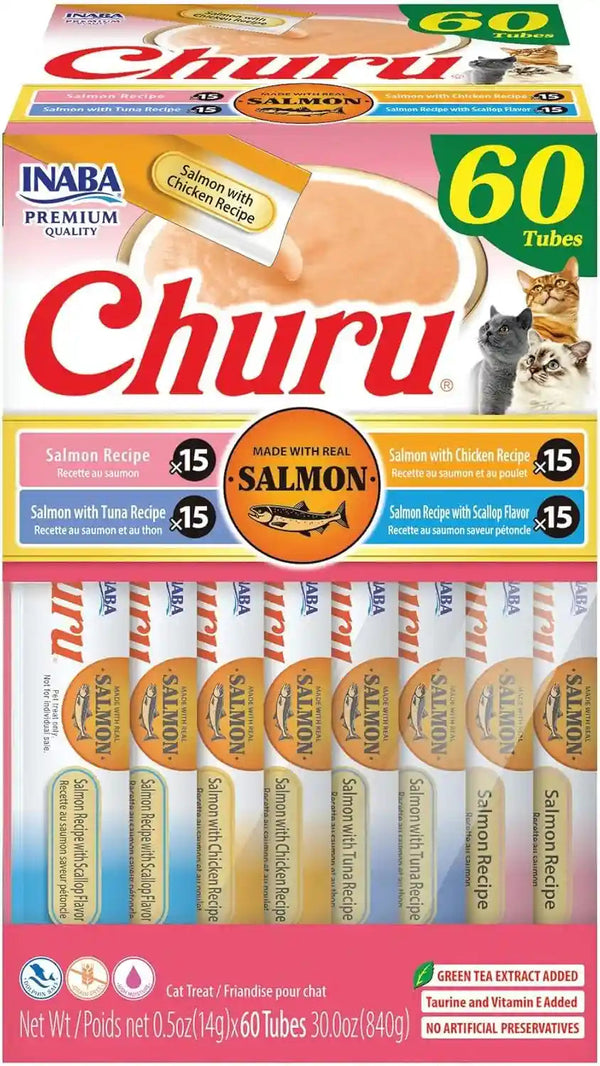 INABA Churu Cat Treats, Lickable, Squeezable Creamy Purée Cat Treat with Green Tea Extract & Taurine, 0.5 Ounces Each Tube, 40 Tubes, Tuna Variety Box31