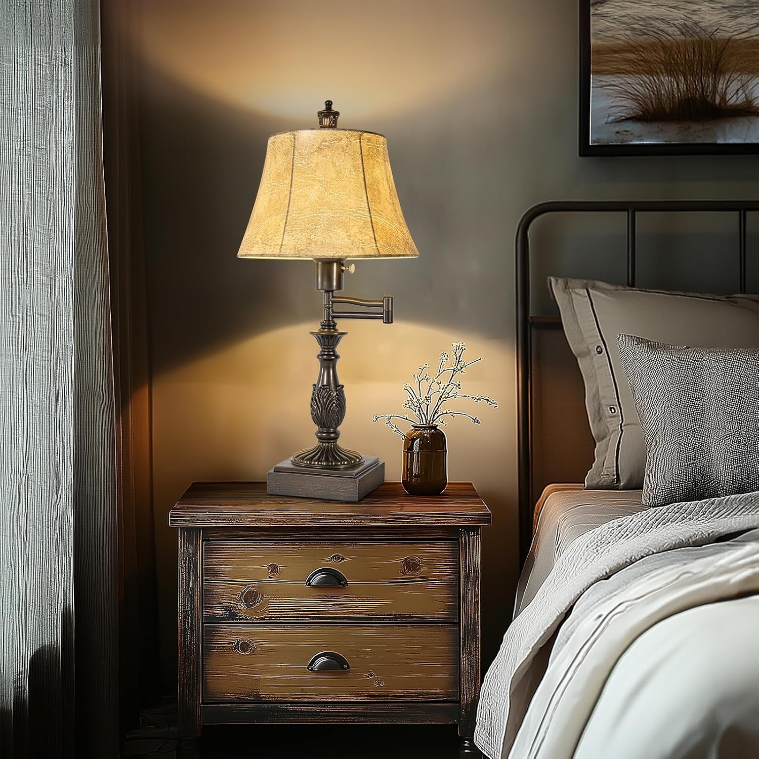swing-arm-table-lamp-set-of-2-with-usb-ports-for-living-room-traditional-350-adjustable-arm-23-5-tall-nightstand-lamp-brown-finish-faux-leather-shade-decor-for-bedroom-office