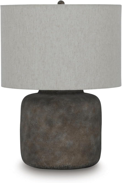 Signature Design by Ashley Zandophen Metal Table Lamp, Antique Gray, Casual Accent Lamp with Fabric Drum Shade and 3-Way Switch1
