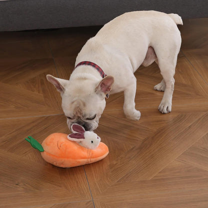 Amazon Basics Interactive Hide and Seek Squeaky Dog Plush Toy with Squeaker for Small Dogs, Rabbit and Carrot, Orange and White, 5-Pack6