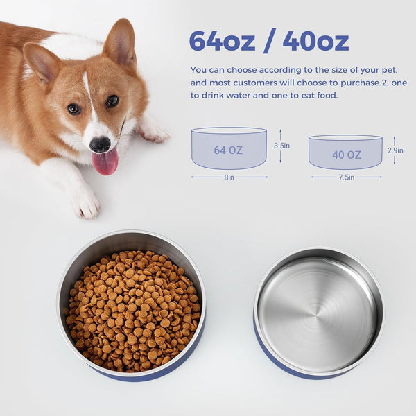 WENBOKMIN Dog Bowl, Stainless Steel Food and Water Bowl, 40Oz, Blue | Non Slip Quiet Bottom, Easy to Clean, Dishwasher Safe2