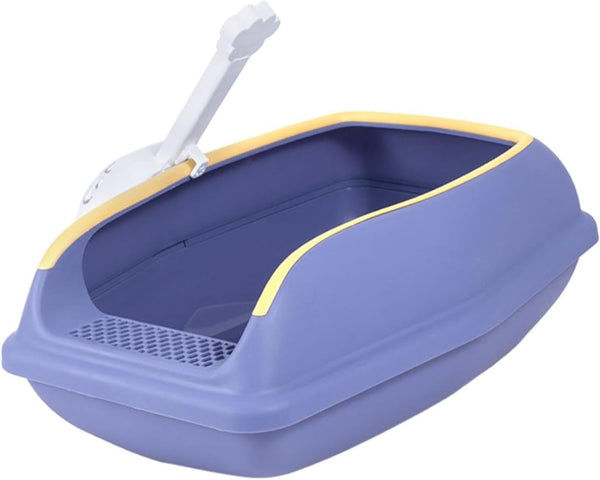 Cat Litter Box Open Top High Sided anti Splashing Litter Tray with Scoop for Indoor Cats Kittens (2 Sizes)- S Blue7