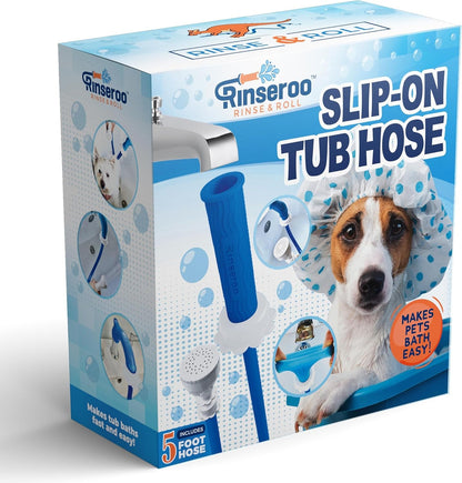 Rinseroo Slip-On Bathtub Faucet Sprayer Attachment. Ultra-Flex Dog Shower Hose Adapter Portable Hose Attachment with Sprayer Pet Showerhead Attach Tub Spout 5 Foot Hose. No Install for Speedy Washing3