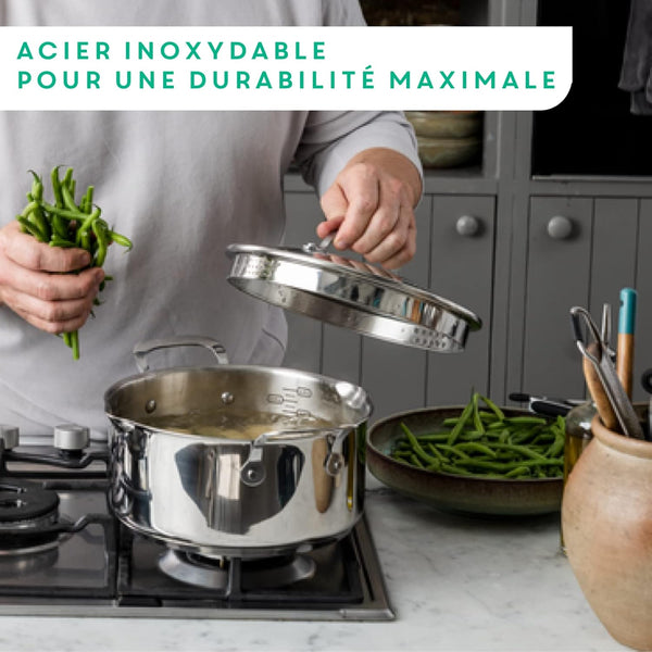 X Jamie Oliver Nonstick Coated Stainless Steel Pans 8", 9.5" & 11", Frypan Set Induction Compatible, Oven Safe up to 500°F, Chef'S Stainless Steel Skillet, Frying Pan, Silver | 3 Frying Pans 7.9/9.4/11 Inch, Titanium Non-Stick Coating, Suitable for Induction, Thermo-Signal, Riveted Handle7