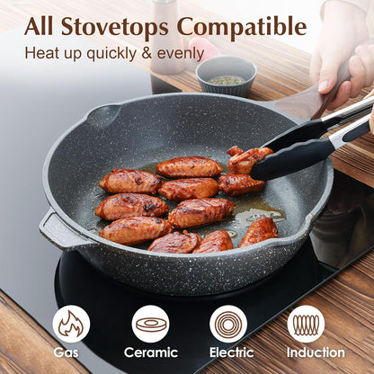 Nonstick Deep Frying Pan Skillet, 11-Inch Saute Pan with Lid, Stay-Cool Handle, Chef Pan Healthy Stone Cookware Cooking Pan, Induction Compatible3